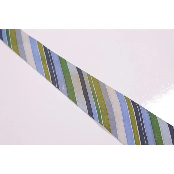 Salvatore Ferragamo Blue-Green Striped Silk Necktie Tie - Picture 8 of 8